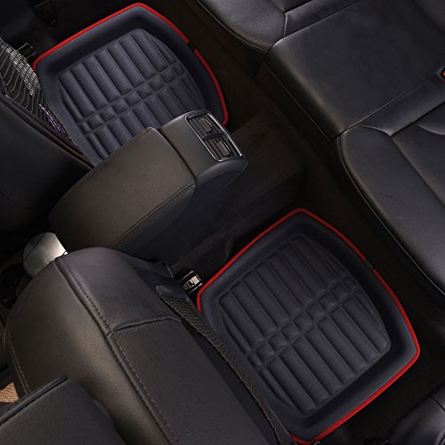 FH Group Automotive Floor Mats - PU Leather Floor Mats, Deep Dish Design, Floor Mats for Cars, Universal Fit Floor Mats Full Set, Floor Mats For Most Sedan, SUV, Truck Floor Mats Red Black - color: Red Black - Full Set