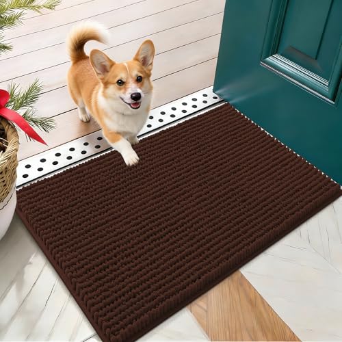 OLANLY Dog Door Mat for Muddy Paws 24x16, Ultra Absorbent Chenille Mud Doormat, Non-Slip Washable and Dirt Trapping Doormat for Indoor Entryway, Quick-Dry Indoor Pet Bed Mats for Dogs, Brown - color: Brown, size: 24" X 16"