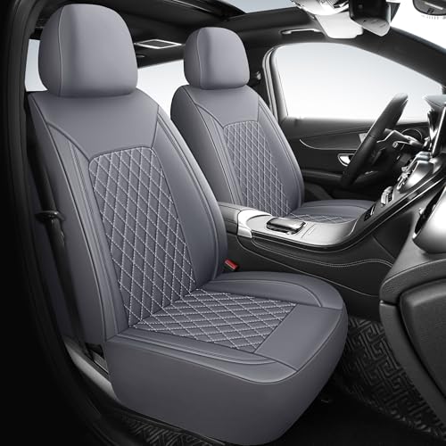 HChengkikz Car Seat Covers, Breathable and Waterproof Leather Seat Covers, Luxury PU Universal Fit Automotive Airbag Compatible for Most Cars Sedans SUV and Truck (2 Pieces, Front Seat, Grey) - color: N1 Gray, size: Front Seat