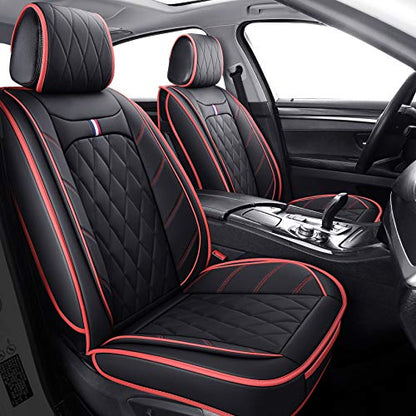 Aierxuan 2 Front Drive Car Seat Covers Waterproof Leather Non-Slip Universal for Honda Civic Ford Escape Edge Fusion Kia Sorento Soul Optima Cadenza Jetta Passat Jeep (2 PCS Front, Black-Red) - color: 2 PCS Front/Black-Red