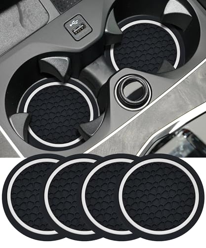 4PCS Car Coasters, Car Accessories Interior, 2.75 Inch Non-Slip PVC Round Coasters for Cup Holders, Black - color: Black&white