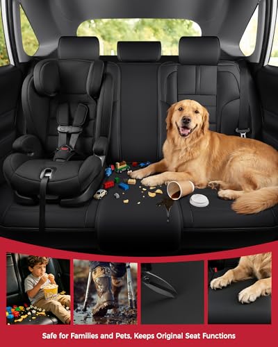 FREESOO Universal Full Seat Covers, Waterproof Faux Leather Automotive Seat Covers with Carbon Fiber Texture Seat Belt Pads, Anti-Slip Airbag Compatible Car Seat Covers for Cars SUVs Trucks - color: Black, size: Full Set - 5 Seats