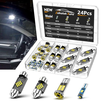 Zakolak 24PCS LED Interior Car Lights, Extremely Bright 6500K White LED Bulb Kit, Applicable to Dome Map Door Lights and Other Parts Replacement for Your Cars, to Help You See Inside The Car at Night - color: Xenon White