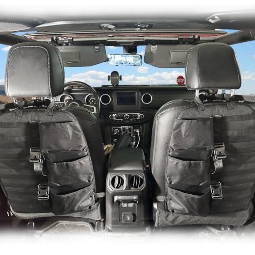 SUNPIE 2 Pcs Seat Back Truck Gun Rack, Automotive Gun Racks with Molle Panel Universal Seatback Storage Pockets Tactical Car Seat Back Organizer for Hunting Accessories Storage, Black