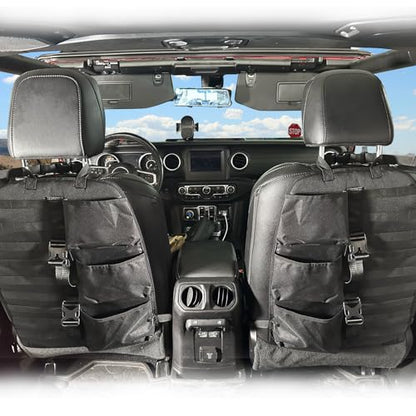 SUNPIE 2 Pcs Seat Back Truck Gun Rack, Automotive Gun Racks with Molle Panel Universal Seatback Storage Pockets Tactical Car Seat Back Organizer for Hunting Accessories Storage, Black