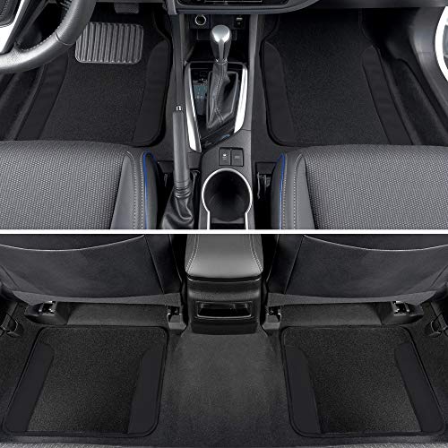 BDK Floor Mats for Cars, Two-Tone Carpet with Faux Leather Accents, Automotive Floor Mat Set with Built-In Heel Pad, Stylish Interior Car Accessories (Black)