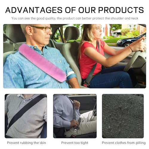 2 Pack Car Seatbelt Covers Shoulder Pad, Soft Faux Sheepskin Seat Belt Shoulder Cover for a Comfortable Driving, Seat Belt Shoulder Strap Covers Helps Protect Your Neck and Shoulder (Pink) - color: Pink