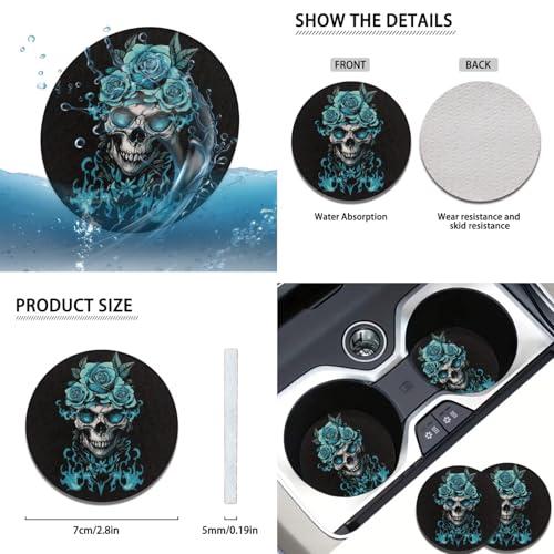 Green Rose Flower Car Accessories 6 Pcs Sets Skull Print Car Steering Wheel Cars Funny Cars Armrest Cover Handbrake Cover Auto Interior Sets - color: green rose skull