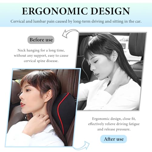 2PCS Car Neck Pillow, Soft Memory Foam Car Seat Neck Support Pillow with Adjustable Strap, Ergonomic Design Removable Headrest Cushion for Neck Pain Fatigue Relief (Black) - color: Black