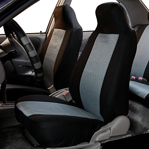 FH Group Full Set Car Seat Covers Classic Cloth Universal Fit Gray Seat Covers,Washable High Back Combo Small Car Seat Cover Design Front Seat Covers Seat Cover for SUV, Sedan, Van, Car Accessories
