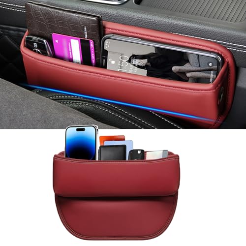 Universal Fit Premium Leather Car Seat Gap Filler Organizer, Center Console Organizer for Car SUV Truck（Burgundy, 1 Pack）