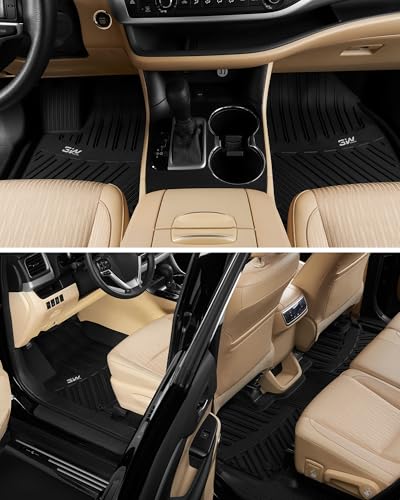 3W Floor Mats Fit 2014-2019 Toyota Highlander (Not for Hybrid), All Weather TPE Custom Fit Car Floor Liners 1st&2nd Row, Black - style: 3. Highlander|14-19|Floor Mats