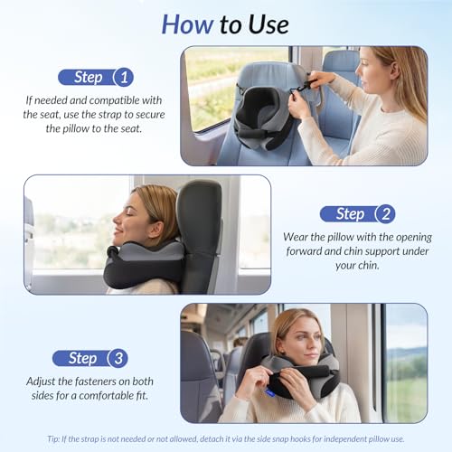 ZIKEE Ergonomic Travel Neck Pillow for Airplane, Dual-Hold Design to Stabilize Head and Neck on Flights, Ear-Free Memory Foam Airplane Travel Pillow, Quality Carrying Case, Breathable & Washable Cover