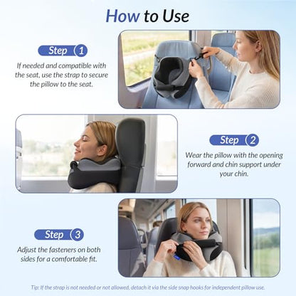 ZIKEE Ergonomic Travel Neck Pillow for Airplane, Dual-Hold Design to Stabilize Head and Neck on Flights, Ear-Free Memory Foam Airplane Travel Pillow, Quality Carrying Case, Breathable & Washable Cover