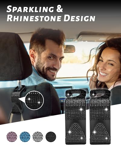 Sparkling Car Seat Hooks, 4 Pack, Black Purse Holder for Car Headrest, Chic Automotive Accessories for Women Essentials Handbag Clothes Coats Grocery Bags - color: Shadow Gem