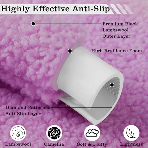 Purple Camellia Lambswool Steering Wheel Cover, for Universal Auto Steering Wheel 14.5-15 in, Lambswool Fabric, Anti-Slip, Soft Plush, Comforting and Luxurious, Embroidery Patterns, Soft Texture - color: Purple