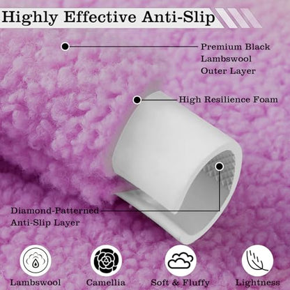 Purple Camellia Lambswool Steering Wheel Cover, for Universal Auto Steering Wheel 14.5-15 in, Lambswool Fabric, Anti-Slip, Soft Plush, Comforting and Luxurious, Embroidery Patterns, Soft Texture - color: Purple