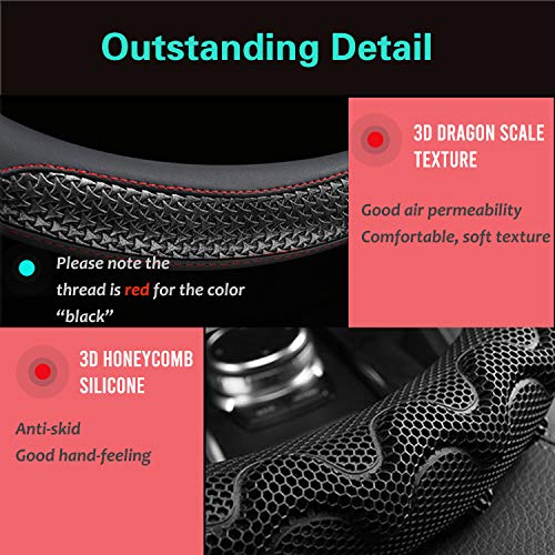PINCTROT Small Size Steering Wheel Cover Great Grip with 3D Honeycomb Anti-Slip Design, 14 Inch (Black/Red Stitch) - color: 2.Black (Red Trim), size: Small Size[14''-14 1/4'']