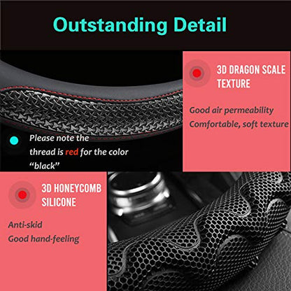 PINCTROT Large Size Steering Wheel Cover Great Grip with 3D Honeycomb Anti-Slip Design, 15.5-15.75 Inch (Black/Red Stitch) - color: 2.Black (Red Trim), size: Large Size[15 1/2''-15 3/4'']