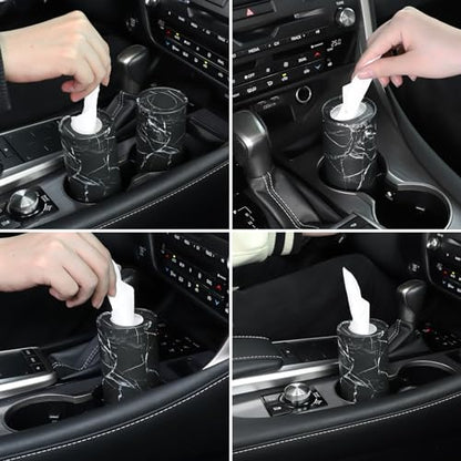 Tissue Holder, 4 Pack Car Cup Holder Facial Tissues with Travel Tissue Bag, Quick and Convenient Flower Combination Car Tissue Box(4 Canisters/200 Tissues) Black - color: Black