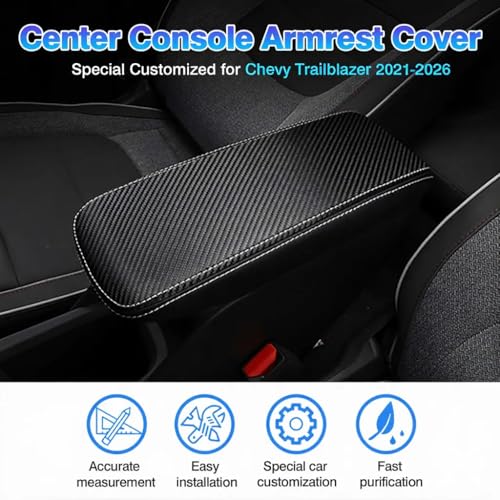 Autorder Center Console Cover for Chevy/Chevrolet Trailblazer 2021-2025 2026 Accessories Carbon Fiber Armrest Cover Anti-Scratch Middle Console Pad Leather Armrest Protector - size: 21-26 Chevy Trailblazer