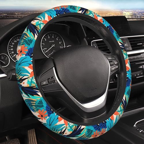 Car Steering Wheel Cover,Tropical Leaves Universal Non Slip Wheel Protector 15 Inch Elastic Car Accessories for Men Women - color: Tropical Leaves