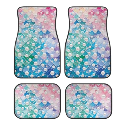 Pearl Scale Green Pink Car Floor Mats 4 Pieces Set Auto Front & Rear Floor Carpets Vehicle Floor Mat Carpet - color: Pearl Scale Green Pink