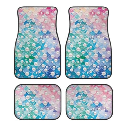 Pearl Scale Green Pink Car Floor Mats 4 Pieces Set Auto Front & Rear Floor Carpets Vehicle Floor Mat Carpet - color: Pearl Scale Green Pink
