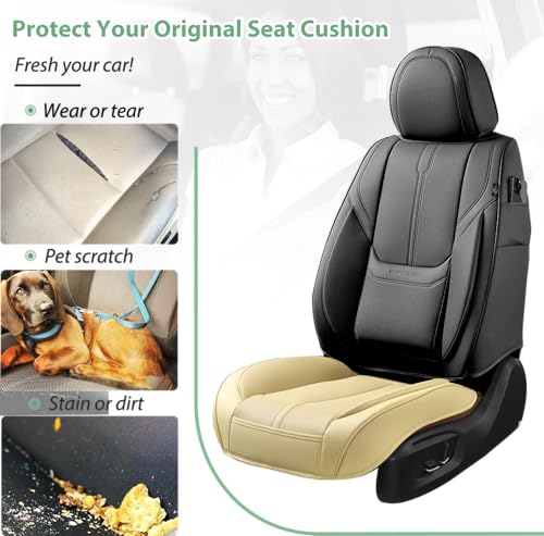 2 Pack Front Car Seat Cover Bottom Only Faux Leather, Anti-Slip Padded Seat Cushion, Full Wrap Seat Protector with Storage Function Fit 95% Cars, SUV, Pick-up Trucks (Beige) - color: Warm-Yellow Beige