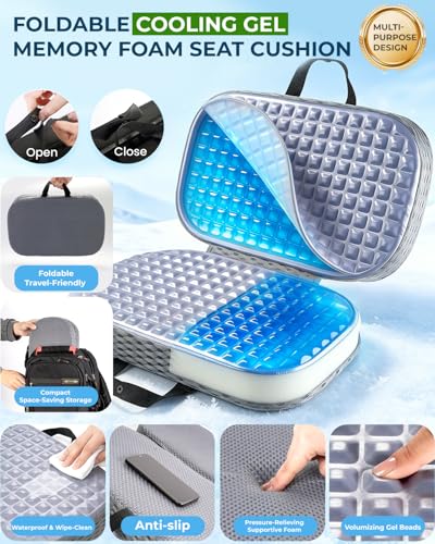 Premium Gel & Memory Foam Seat Cushion, Extra Large Cooling Portable Chair Pad for Long Sitting, Seat Cushion for Office Desk Chair, Car, Wheelchair, Airplane, Outdoor & Long Trips
