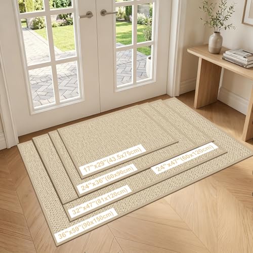 Door Mat 17"x29", Non Slip Door Mat Indoor Entrance, Rubber Backing Indoor Door mats Washable Absorbent Low-Profile Doormat Front Entryway Entry Resist Dirt Inside Door Mats, Khaki