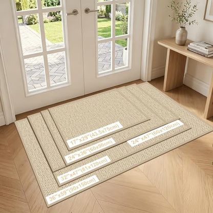 Door Mat 17"x29", Non Slip Door Mat Indoor Entrance, Rubber Backing Indoor Door mats Washable Absorbent Low-Profile Doormat Front Entryway Entry Resist Dirt Inside Door Mats, Khaki