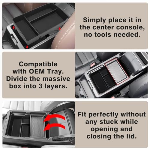 Center Console Organizer Compatible with 2023 2024 2025 2026 Honda CRV & CRV Hybrid Tray & Armrest Hidden Storage Compartment 2PCS Set(Console Tray+Hidden Organizer) - style: Console Organizer & Hidden Compartment
