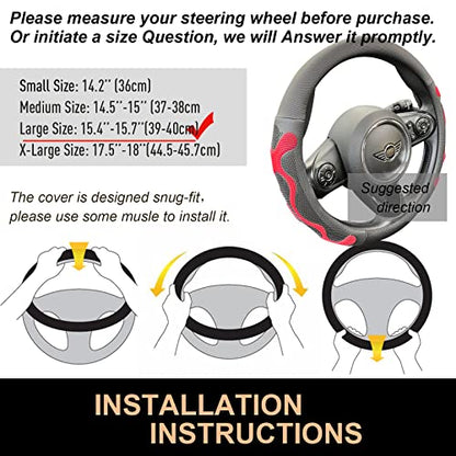 PINCTROT Large Size Comfy Grip Steering Wheel Cover, Anti-Slip Design, 15.5-15.75 Inch(Silicone Red) - color: 2.Red, size: Large Size[15 1/2''-15 3/4'']