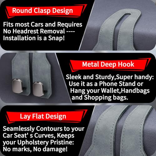 Car Seat Headrest Hooks for Purses and Bags, 4 Pack Bag Purse Holder for Car with Double Metal Hooks, Car Purse Hanger, Headrest Back Seat Handbags Hook Cute Hanging Accessories, Grey - color: Grey 4pcs