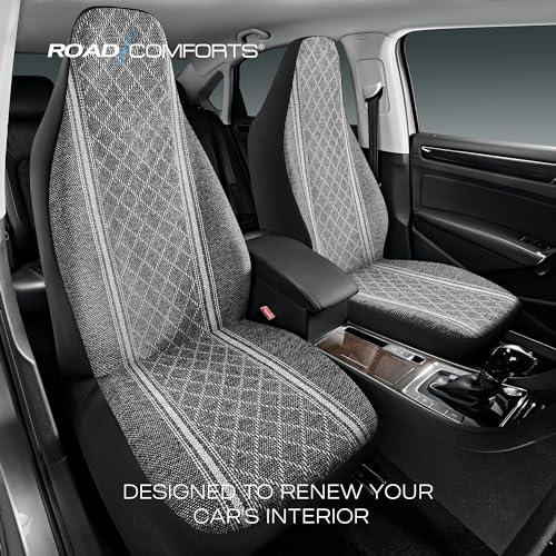 Road Comforts Baja Blanket Seat Covers Gray Diamond High Back Bucket Seat Covers - Jacquard Fabric, Airbag Compatible, Universal Fit for Cars, Trucks, SUVs, and Vans - color: High Back Gray