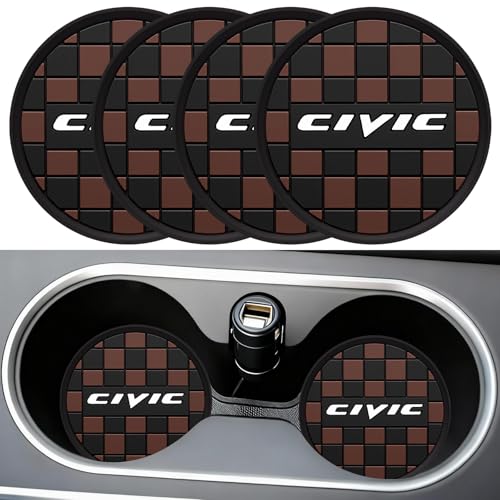 Car Cup Coaster, 4PCS Universal Non-Slip Cup Holders Embedded in Ornaments Coaster, Car Interior Accessories (Coffee, Civic)