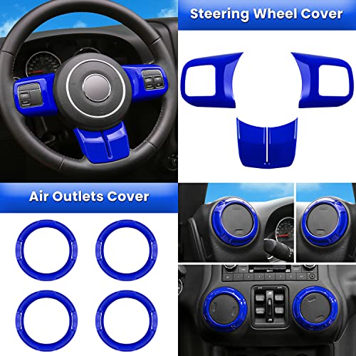 E-cowlboy 18 PCS Full Set Interior Decoration Trim Kit Steering Wheel Center Console Door Handle Air Conditioning Vent Cup Holder Gear Cover Trim for Jeep Wrangler JK JKU 2011-2018 4-Door (Blue) - color: Blue