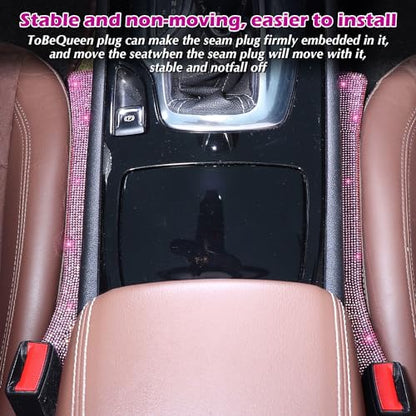 Briwill Pink Car Seat Gap Filler, Set of 2 Pink Bling Car Gap Filler Universal Fit for Car SUV Truck, Handmade Crystal Rhinestone Diamond Pink Bling Car Accessories for Women(Pink) - color: E-Pink