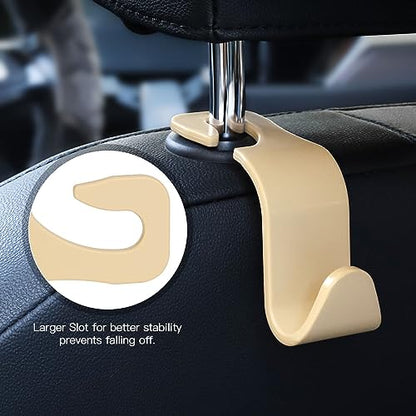 Soleebee 4 Pack Car Headrest Hooks - Universal Auto Hooks for Back Seat Hangers, Storage Organizer (Beige) - color: Beige