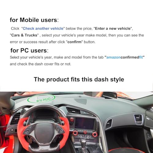 Dash Cover Mat Custom Fit for Chevy Chevrolet Corvette Without Head Up Display with Light Sensor,Dashboard Cover Cap Pad Carpet Protector (Black) F325A