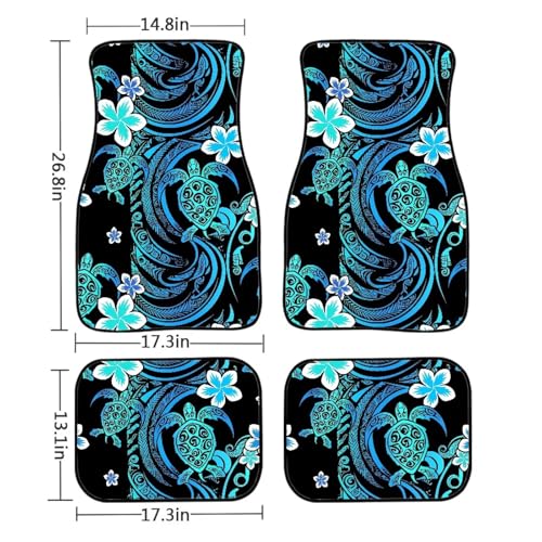 Sea Turtle Print Car Carpet Floor Mat Tribal Totem Pattern Ocean Animal Turtles 4 Piece Universal Fit Heavy Duty Rubber Non-Slip Floor Mats Heel Pad Fit Floor Carpet 2 Row - color: Sea Turtle Totem