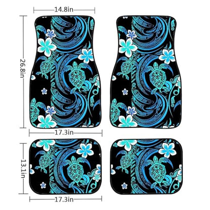 Sea Turtle Print Car Carpet Floor Mat Tribal Totem Pattern Ocean Animal Turtles 4 Piece Universal Fit Heavy Duty Rubber Non-Slip Floor Mats Heel Pad Fit Floor Carpet 2 Row - color: Sea Turtle Totem