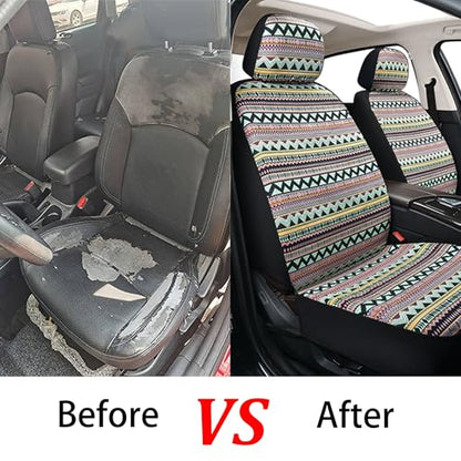 Baja Saddle Blanket Car Seat Covers, Boho Striped Woven Front Seat Protectors, Breathable & Washable Interior Covers, Universal Fit for Most Cars SUVs Trucks, Airbag Compatible, Pink, 8 pcs. - color: PINK