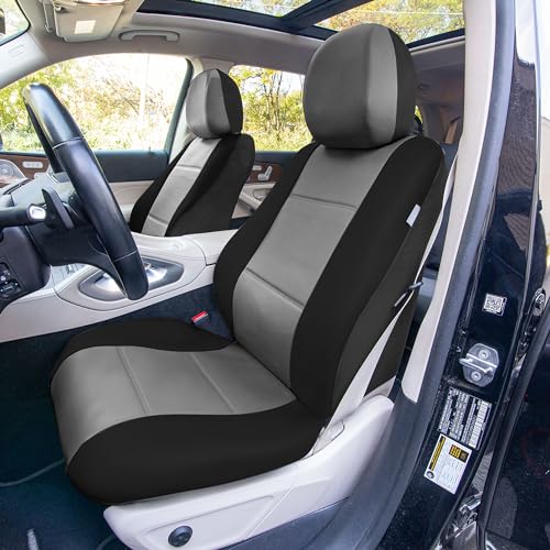 FH Group Full Set Faux Leather Car Seat Covers - Universal Fit, Low Back Front Seat Covers, Solid Back Seat Cover, Easy to Clean Seat Cover for SUV, Sedan, Van Gray/Black - color: Gray, style: Full Set
