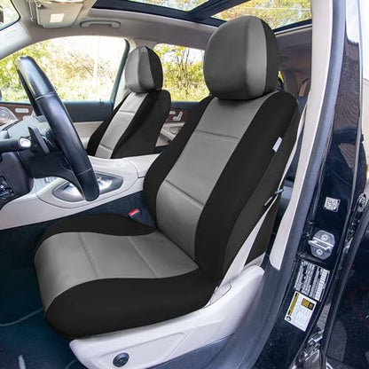 FH Group Full Set Faux Leather Car Seat Covers - Universal Fit, Low Back Front Seat Covers, Solid Back Seat Cover, Easy to Clean Seat Cover for SUV, Sedan, Van Gray/Black - color: Gray, style: Full Set