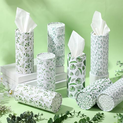 Outus 12 Pcs Eucalyptus Leaves Car Tissues Cylinder Holder with 3 Ply Facial Tissue Bulk Round Tissue Holder Travel Tissues Boxes Container for Car Cup Wedding Birthday Party - style: Eucalyptus Leaves