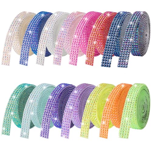 15-Yard Bedazzling Strips, 15-Rolls Rhinestone Ribbon Self Adhesive, 15 Colors Bedazzling Kit, Rhinestones for Crafting, Rhinestone Strips for DIY Craft, 15S2 - color: 4 Rows 15 Colors-3