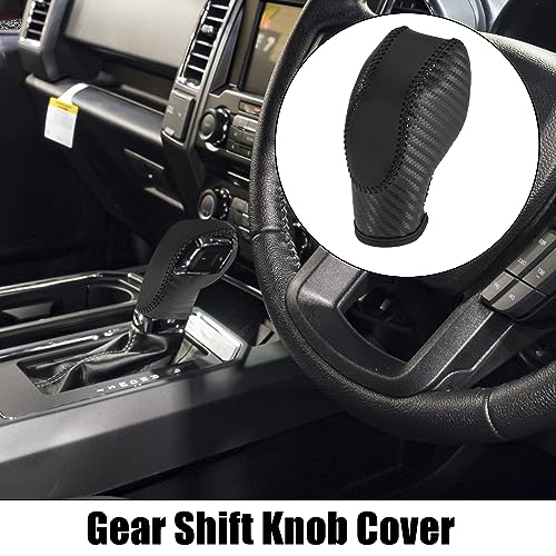 X AUTOHAUX Car Faux Leather Gear Shift Knob Cover for Ford Focus Escape Fusion Fiesta Transit Van Carbon Fiber Pattern Black