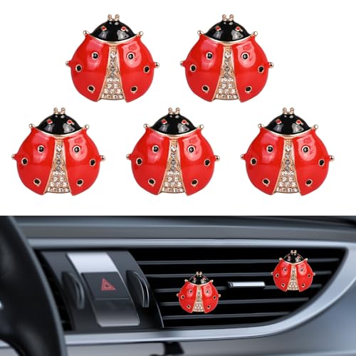 5PCS Ladybug Car Decor, Bling Lady Bug Air Freshener Vent ClipsCar Accessories Decoration for ，Reusable Essential Oil Diffuser, Universal for Most Cars (Red) - color: Red